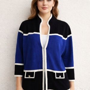 Kasper | Colorblock Black Blue White Cardigan